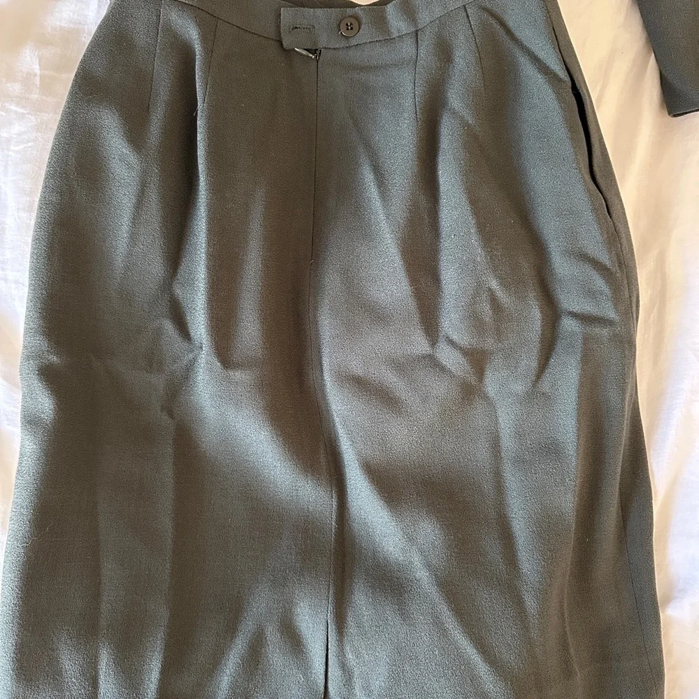 Vintage Christian Dior Green Skirt Suit with Gold Buttons